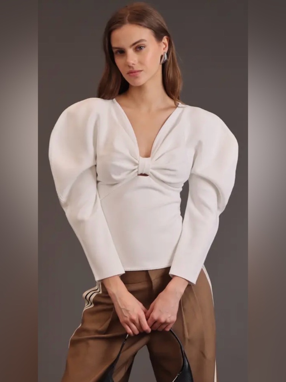 Avec Les Filles White Dolman Sleeves Bow Front Knit Top Coquette Balletcore SM